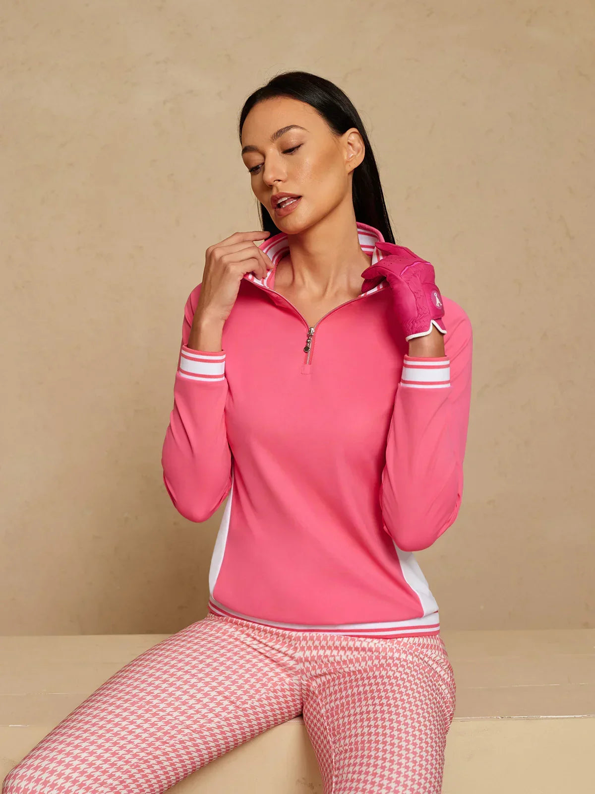 Navycore Koszulka z długim rękawem, blok kolorów, zamek ćwiartkowy UPF50+