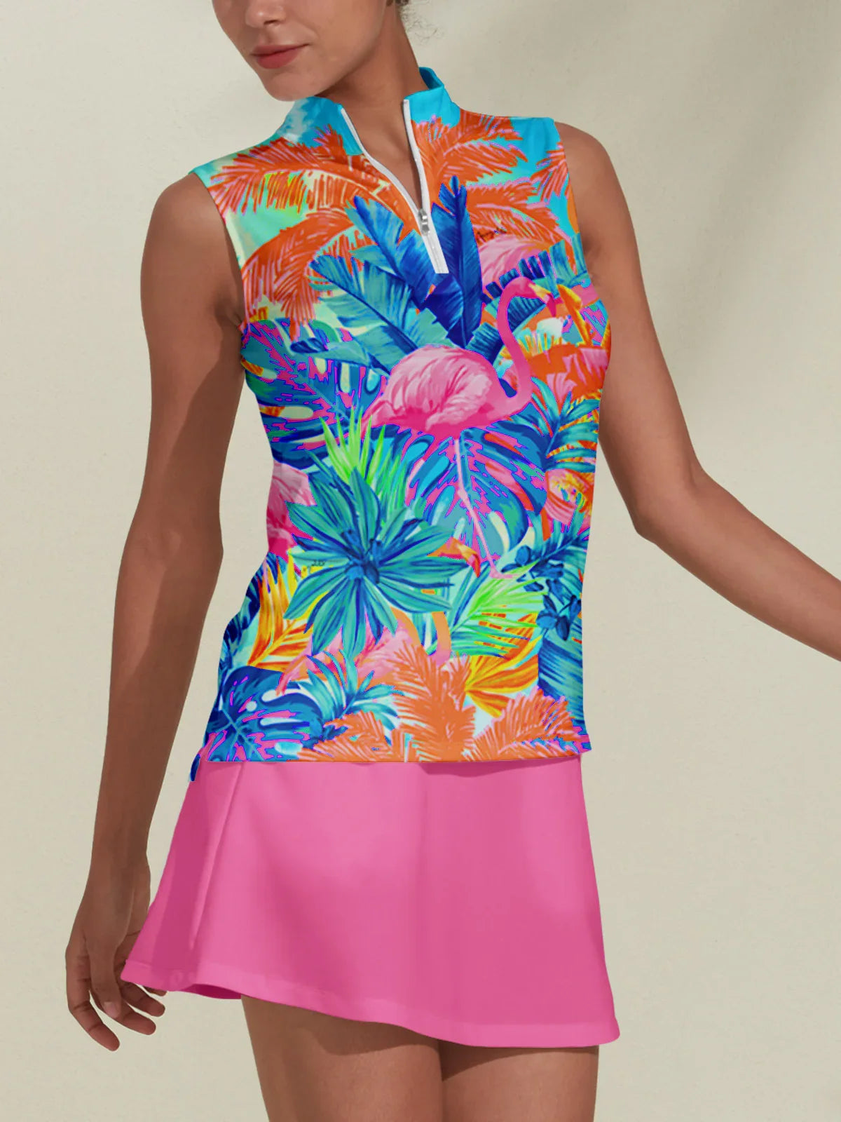 Polo da golf tropicale con mezza cerniera e protezione UPF50+