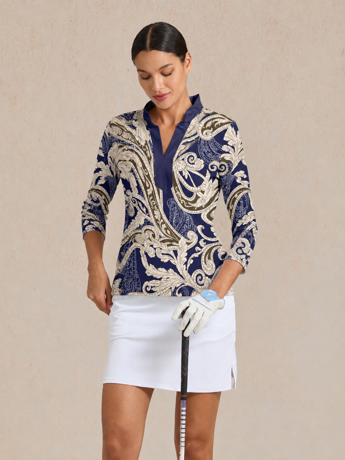 Pretty Feminine Golf Shirt V-Neck Ruffle UPF50+