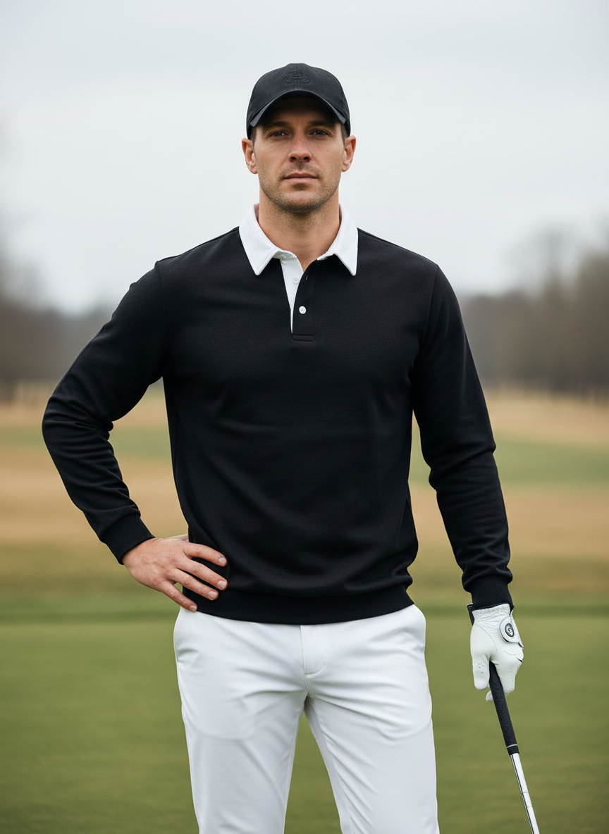 Bluza męska golfowa z kołnierzykiem i guzikami, ponad podstawową