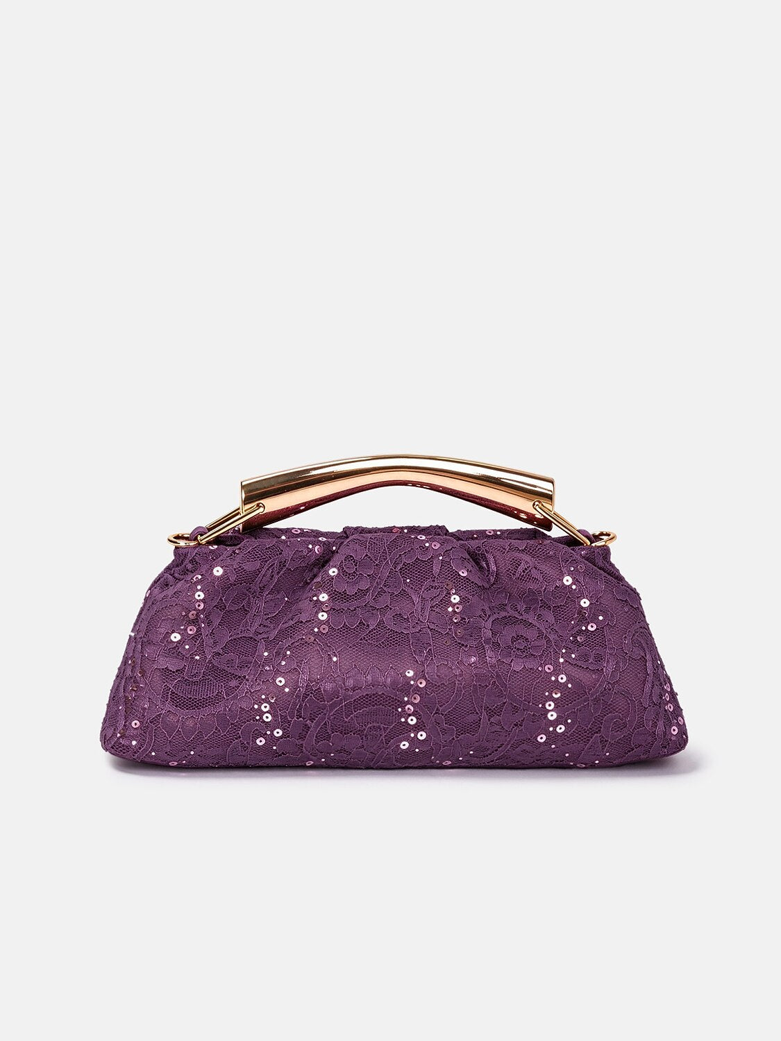 Borsa a mano Plum Shimmer con paillettes e pizzo