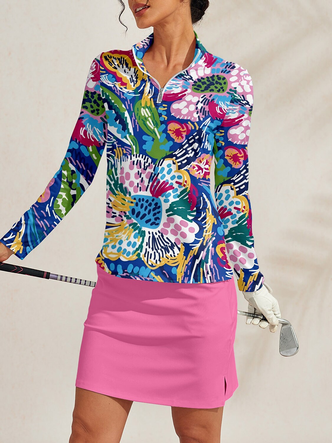 Hyped-up トロピカル ゴルフシャツ クォータージップ UPF50+