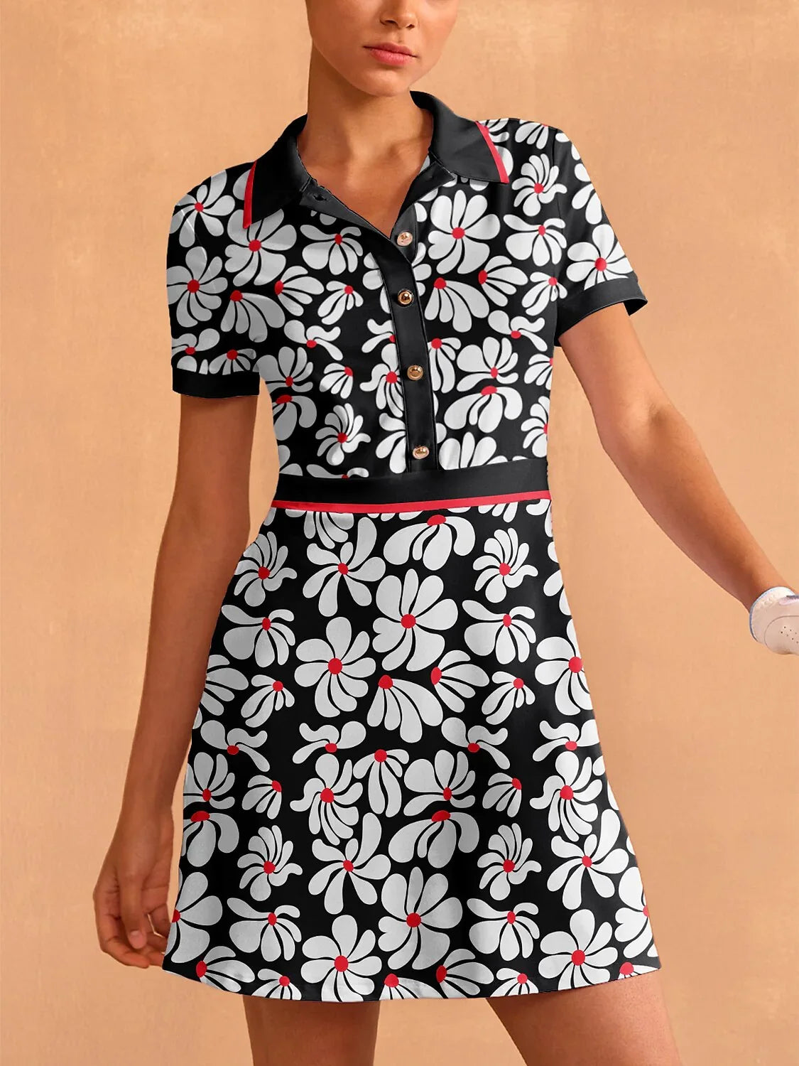 보태니컬 에너지 반팔 A라인 드레스