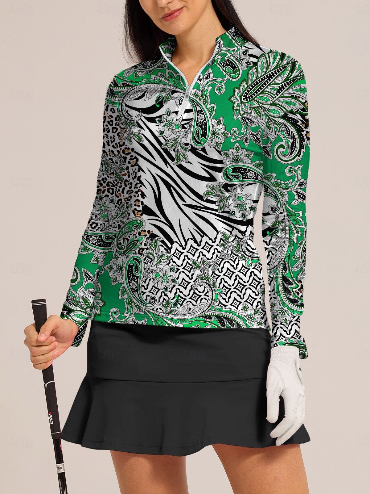 Ładna damska koszulka golfowa z suwakiem do ćwiartki UPF50+