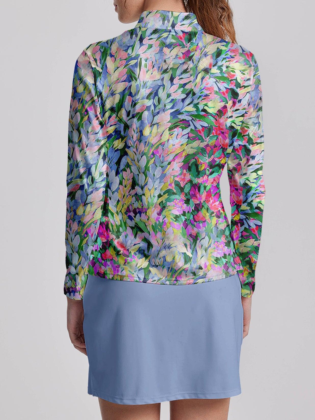 Damen Poloshirt mit Reißverschluss, langärmlig, UPF50+, Botantique