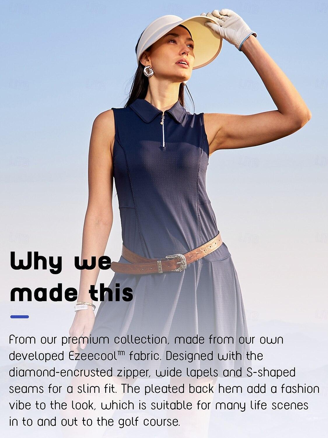 Abito Premium senza maniche a linea ad A plissettato da 35,5 pollici UPF50+