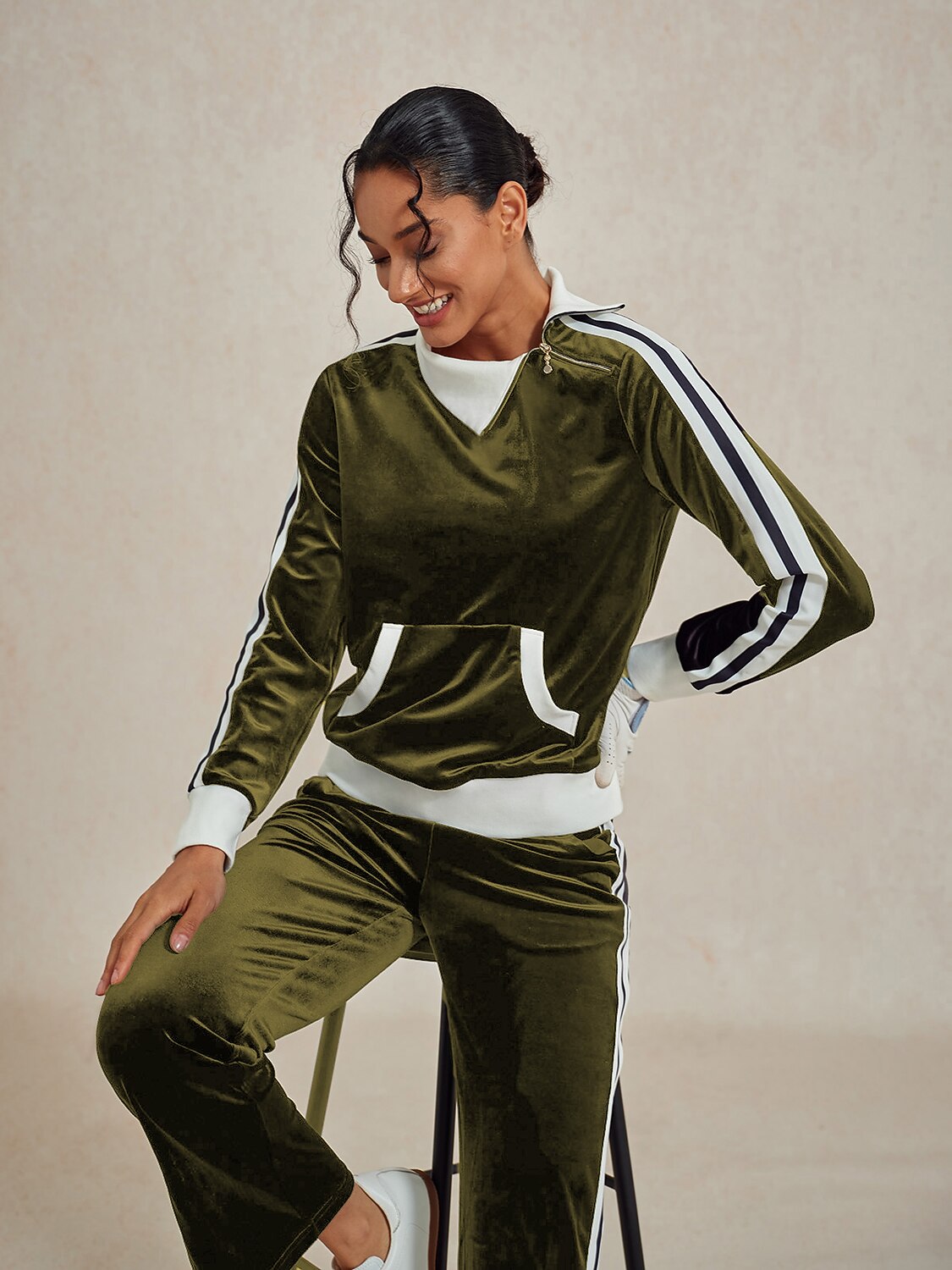 UltraSoft Velvet Long Sleeve Asymmetrical Collar Sweatshirt