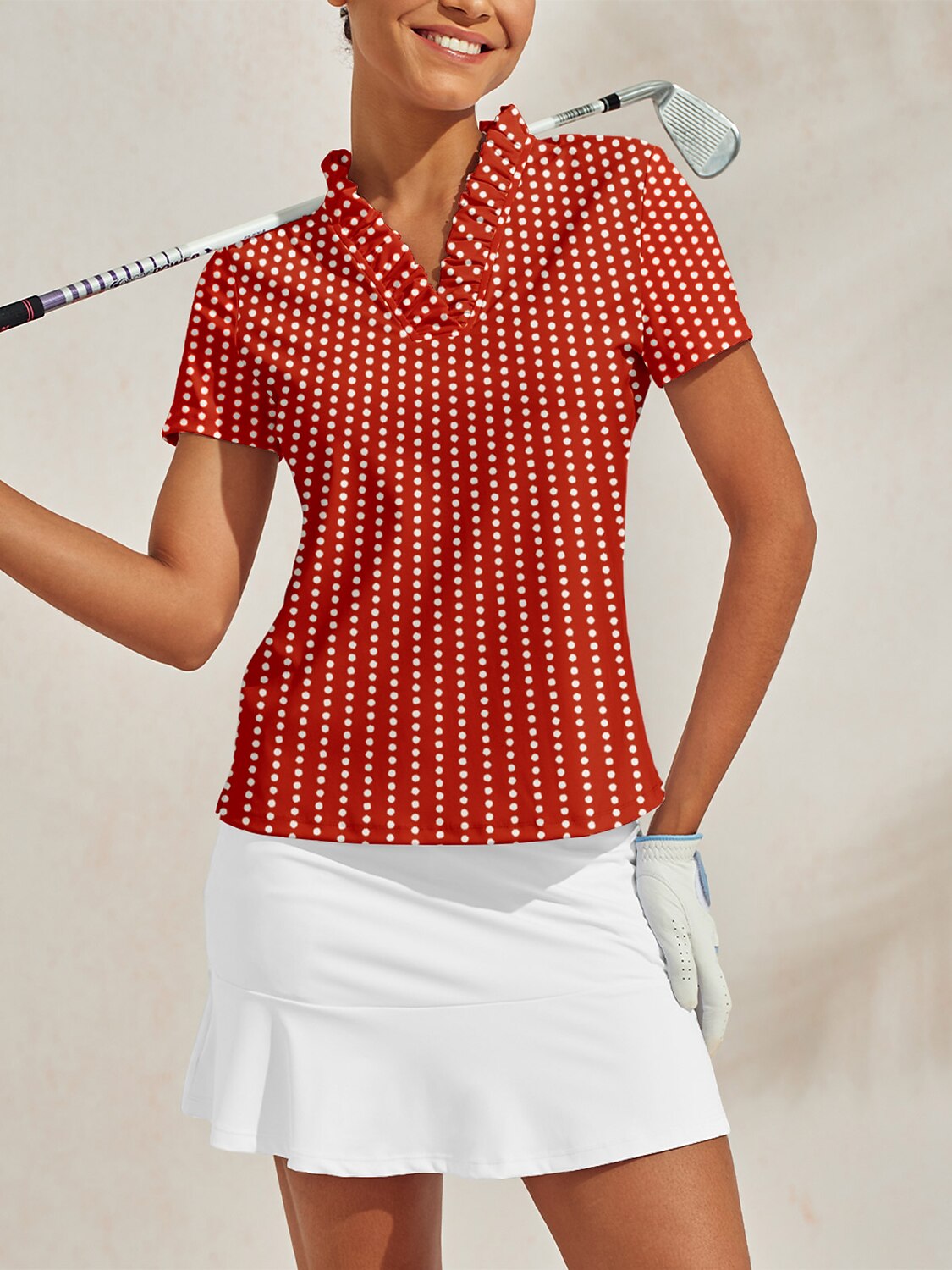 Hyper-prep ラッフル Vネック ポロトップ UPF50+