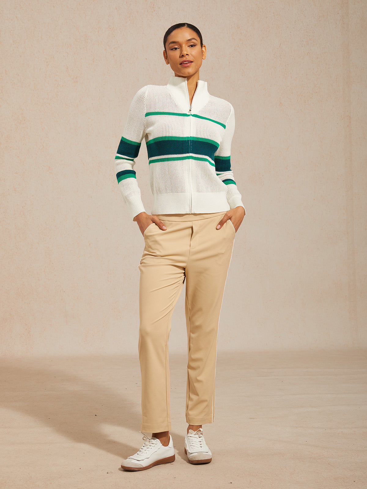 More Than Basic Long Sleeve Color Block Knit Jacket