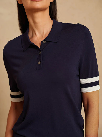 Navycore – Kurzärmliges Strickpolo mit Farbblockdesign