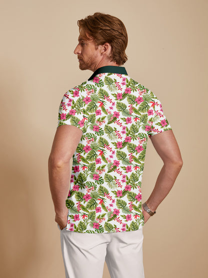 Botanical Energy Men's Ribbed Collar Polo Top UPF50+