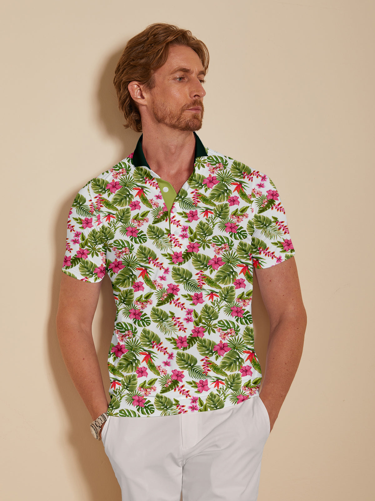 Botanical Energy Men's Ribbed Collar Polo Top UPF50+