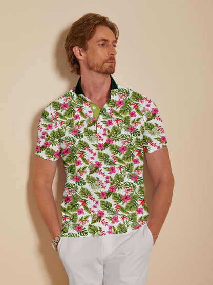 Botanical Energy Men's Ribbed Collar Polo Top UPF50+