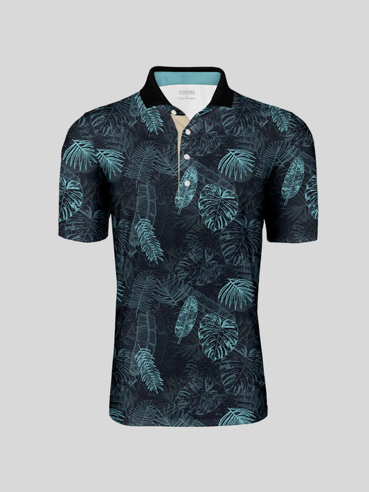 Hyped-up Tropical Men's Ribbed Collar Polo Top UPF50+