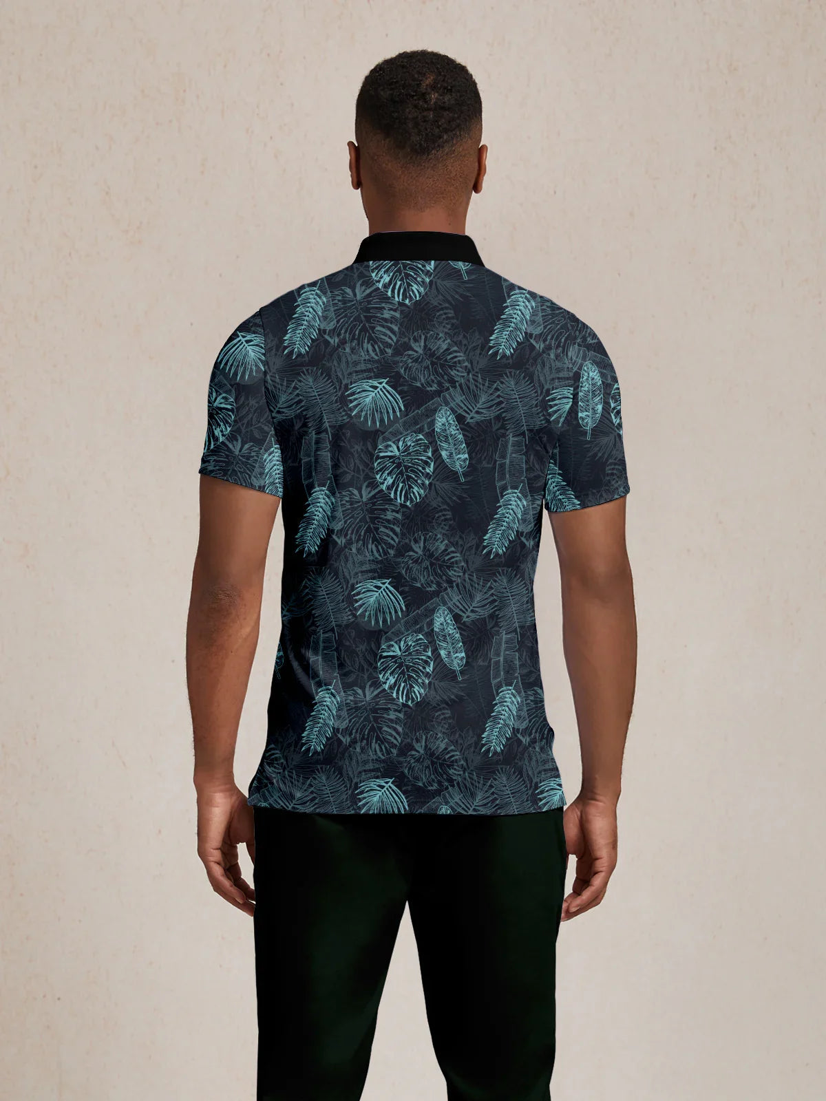 Hyped-up Tropical Men's Ribbed Collar Polo Top UPF50+