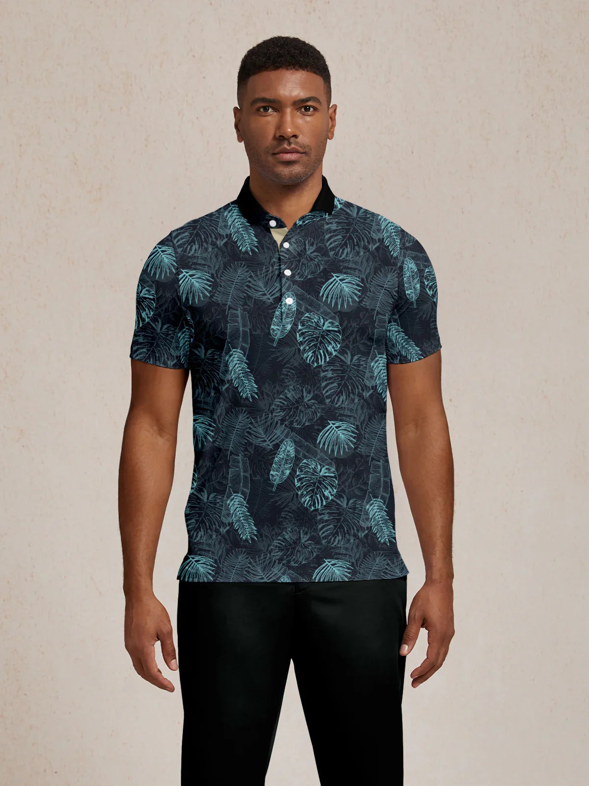 Hyped-up Tropical Men's Ribbed Collar Polo Top UPF50+