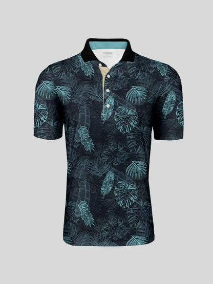 Hyped-up Tropical Men's Ribbed Collar Polo Top UPF50+