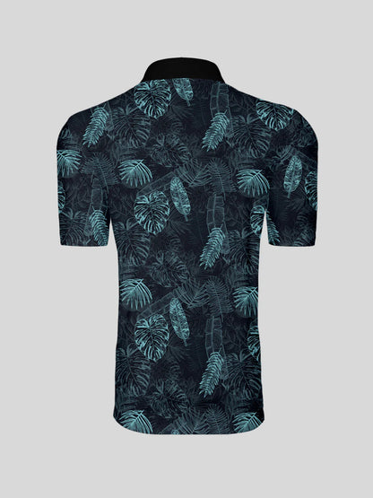 Hyped-up Tropical Men's Ribbed Collar Polo Top UPF50+