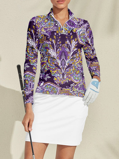 Pretty vrouwelijke golfshirt met kwartrits UPF50+