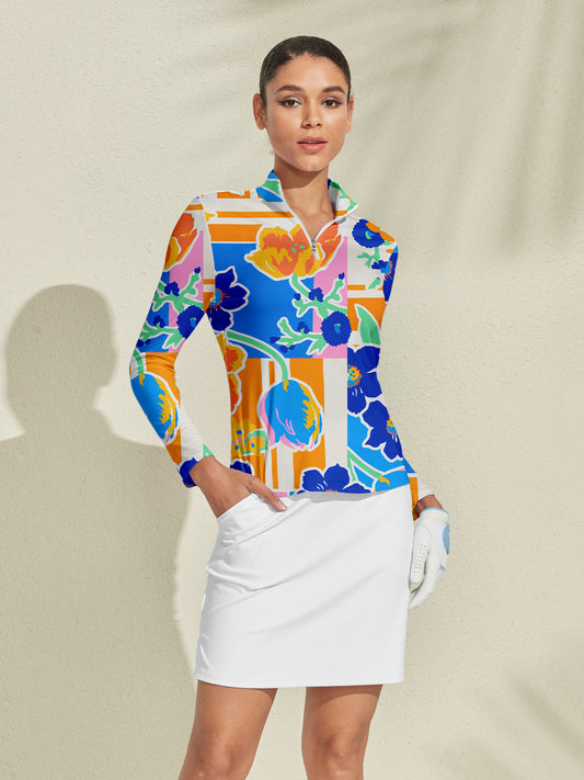 Hyped-up Tropical Silky Golf Shirt Quarterzip UPF50+
