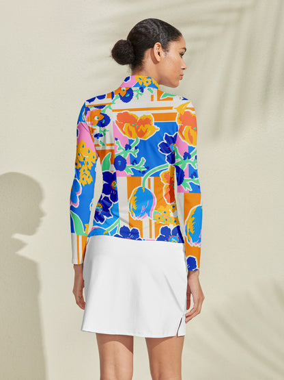 Hyped-up Tropical Silky Golf Shirt Quarterzip UPF50+