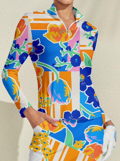 Hyped-up Tropical Silky Golf Shirt Quarterzip UPF50+