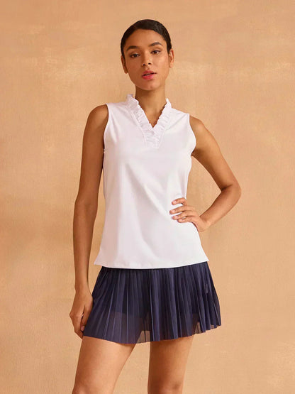 ベーシック以上のラッフルVネックタンクトップ UPF50+