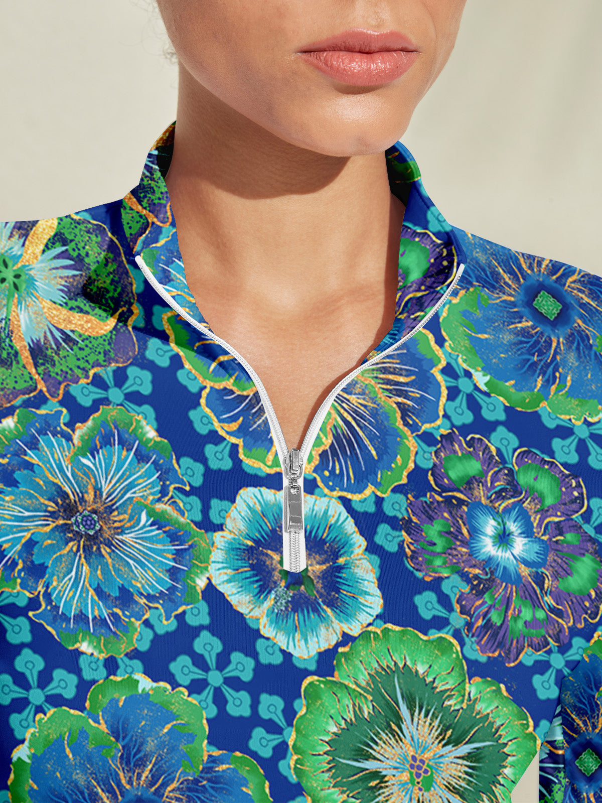 Hyped-up Tropical Silky Golf Shirt Quarterzip UPF50+