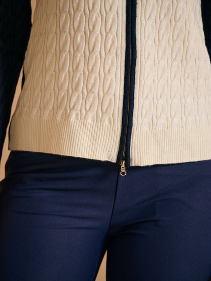 Naycore Color Block Full Zip Cable Knit Sweater