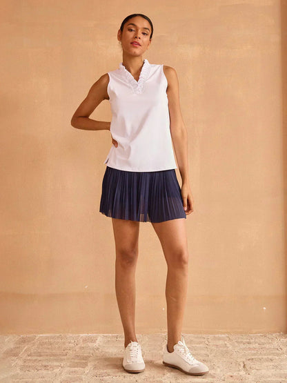 ベーシック以上のラッフルVネックタンクトップ UPF50+