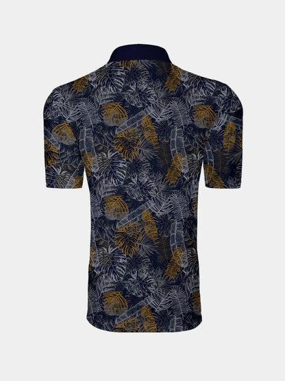 Hyped-up Tropical Men's Ribbed Collar Polo Top UPF50+