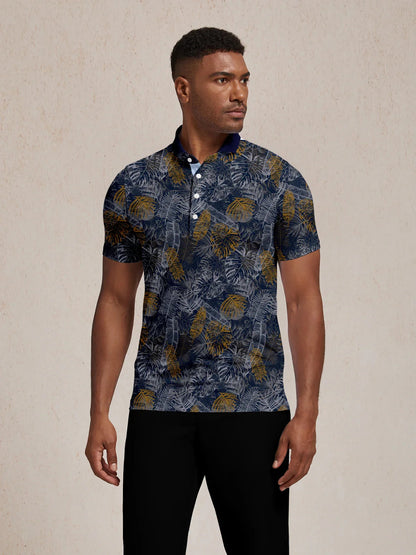 Hyped-up Tropical Men's Ribbed Collar Polo Top UPF50+