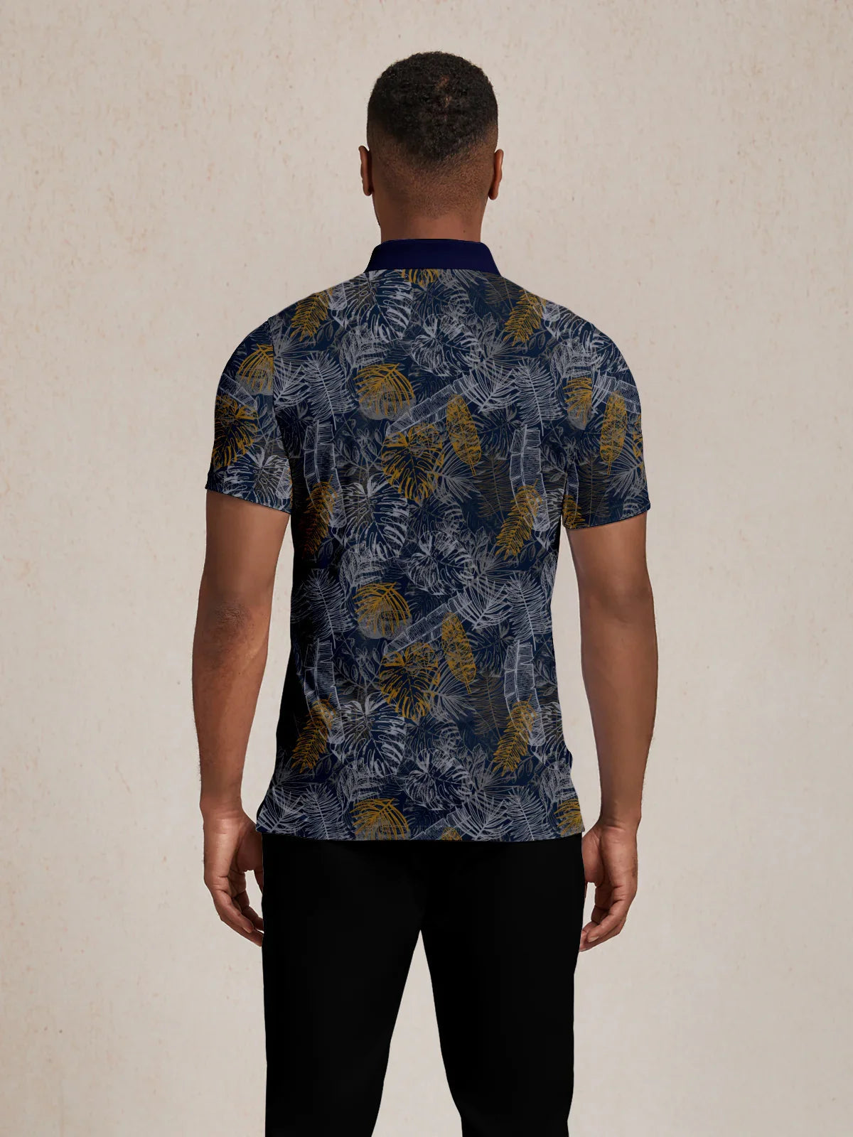 Hyped-up Tropical Men's Ribbed Collar Polo Top UPF50+