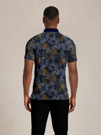 Hyped-up Tropical Men's Ribbed Collar Polo Top UPF50+