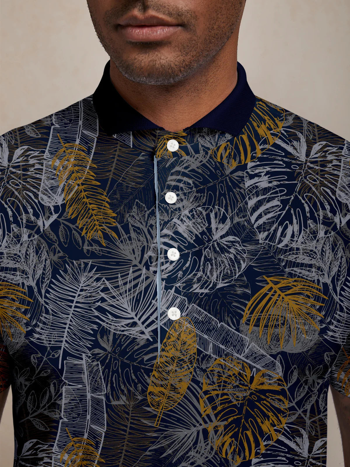 Hyped-up Tropical Men's Ribbed Collar Polo Top UPF50+
