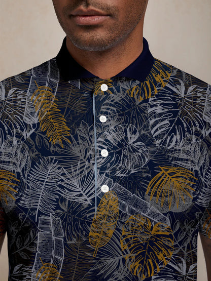 Hyped-up Tropical Men's Ribbed Collar Polo Top UPF50+