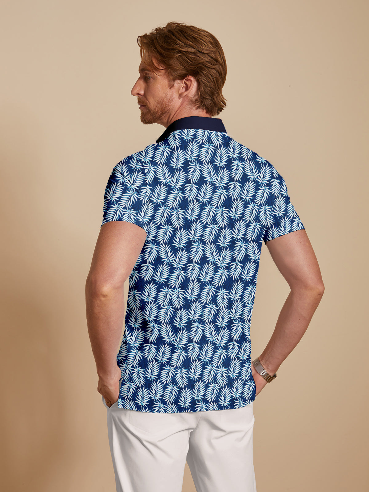 Botanical Energy Men's Ribbed Collar Polo Top UPF50+