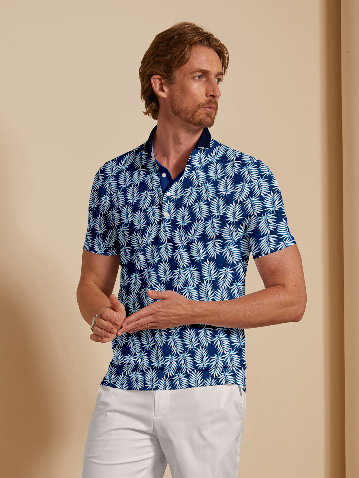 Botanical Energy Men's Ribbed Collar Polo Top UPF50+