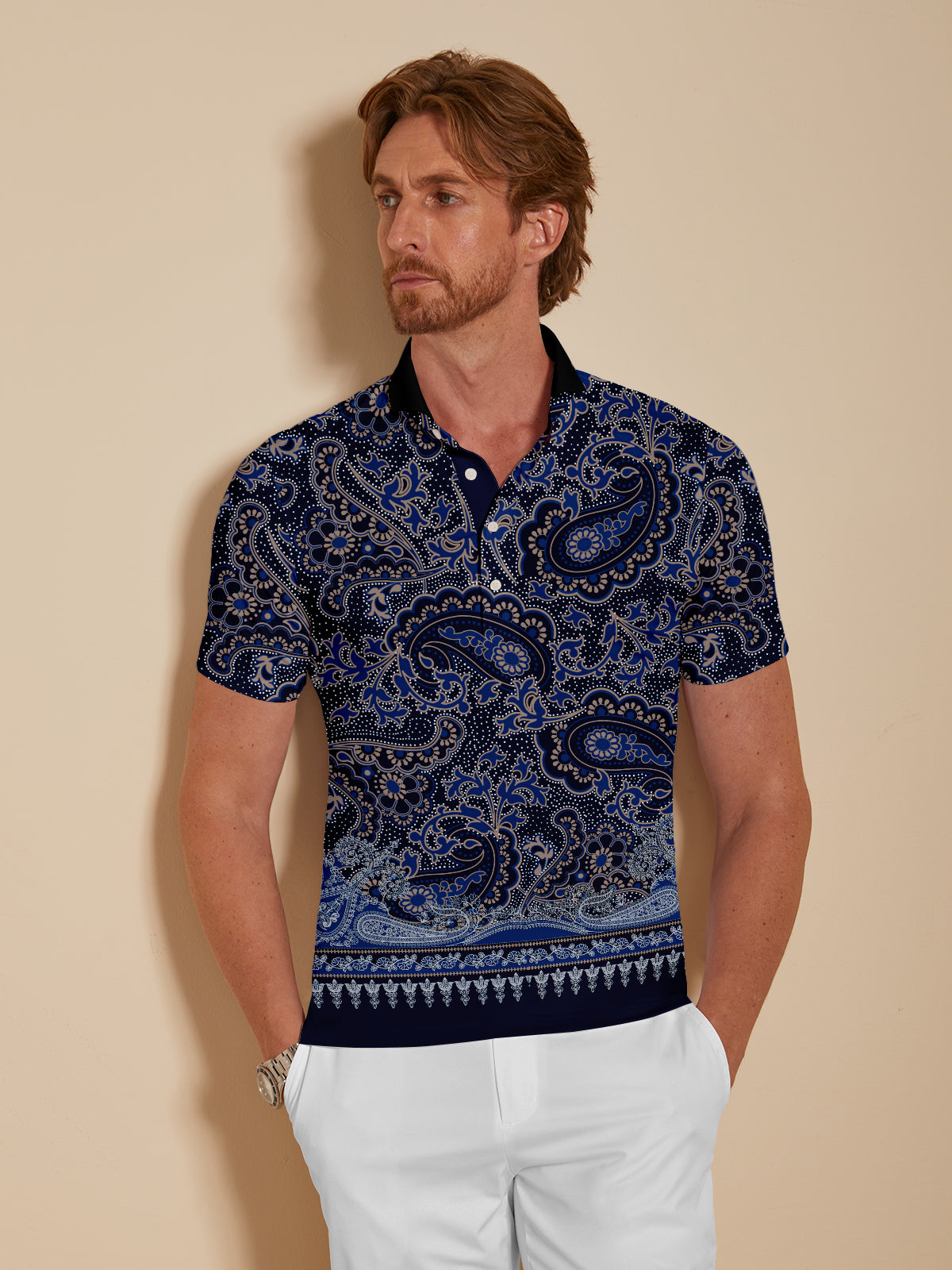 Mystical Boho Men's Ribbed Collar Polo Top UPF50+