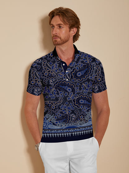 Mystical Boho Men's Ribbed Collar Polo Top UPF50+