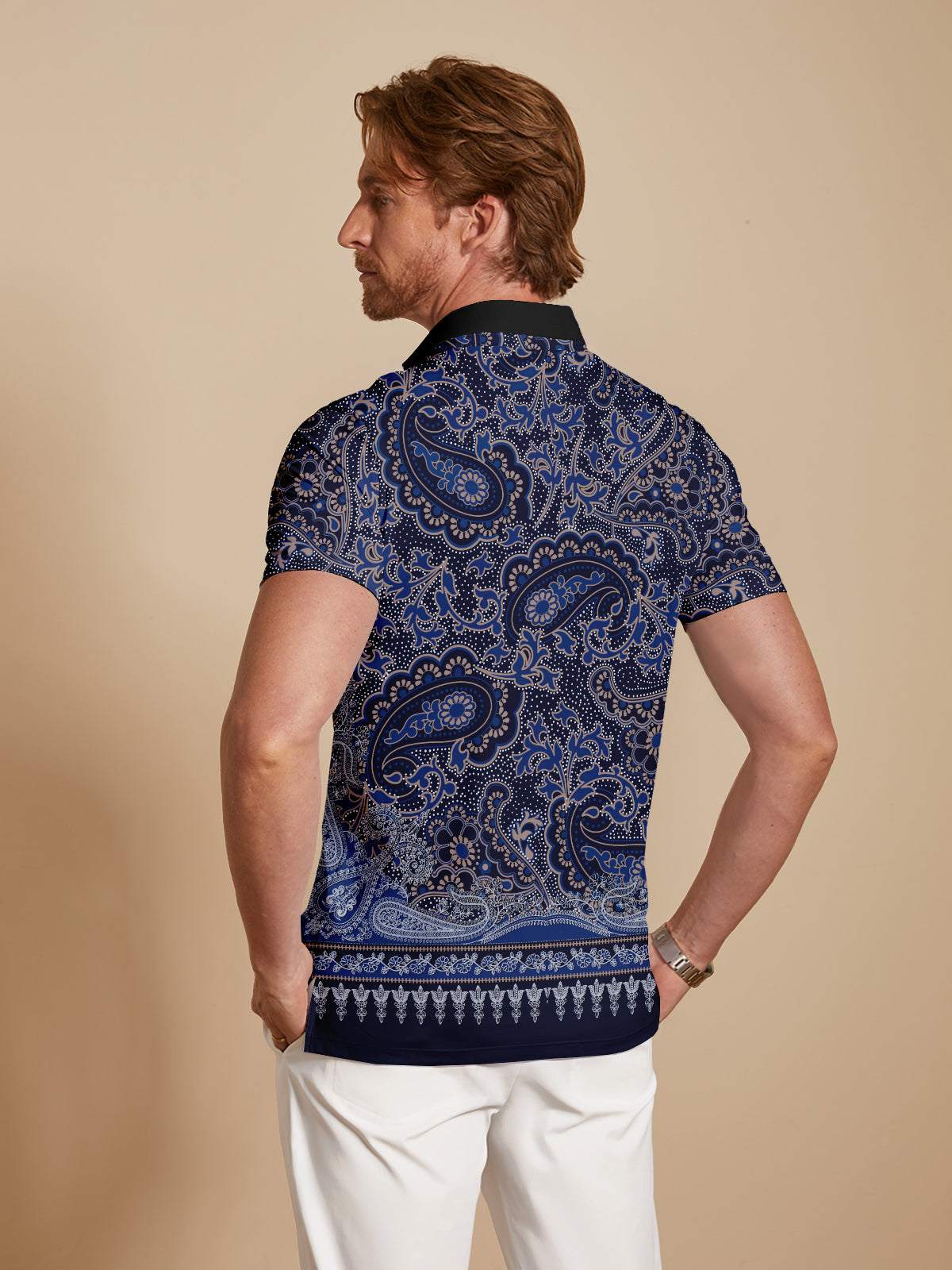 Mystical Boho Men's Ribbed Collar Polo Top UPF50+