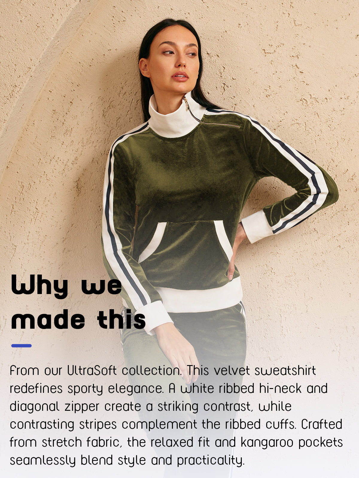 UltraSoft Velvet Sudadera de Manga Larga con Cuello Asimétrico