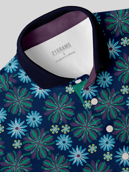 Hyped-up Tropical Men's Ribbed Collar Polo Top UPF50+