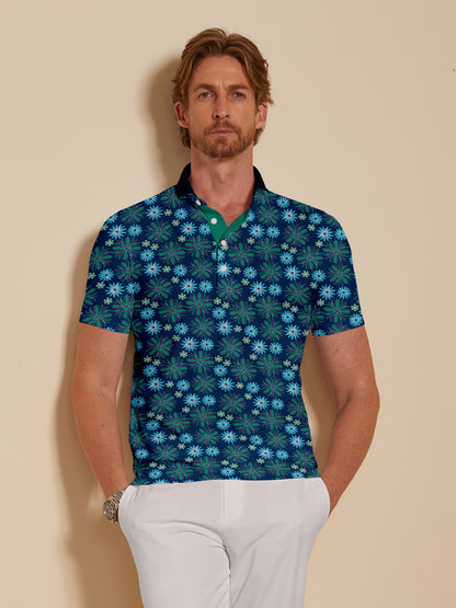 Hyped-up Tropical Men's Ribbed Collar Polo Top UPF50+