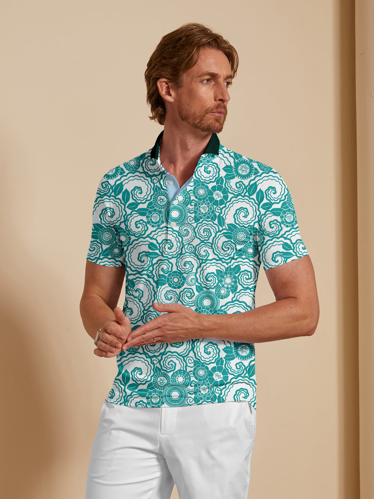 Botanical Energy Men's Ribbed Collar Polo Top UPF50+