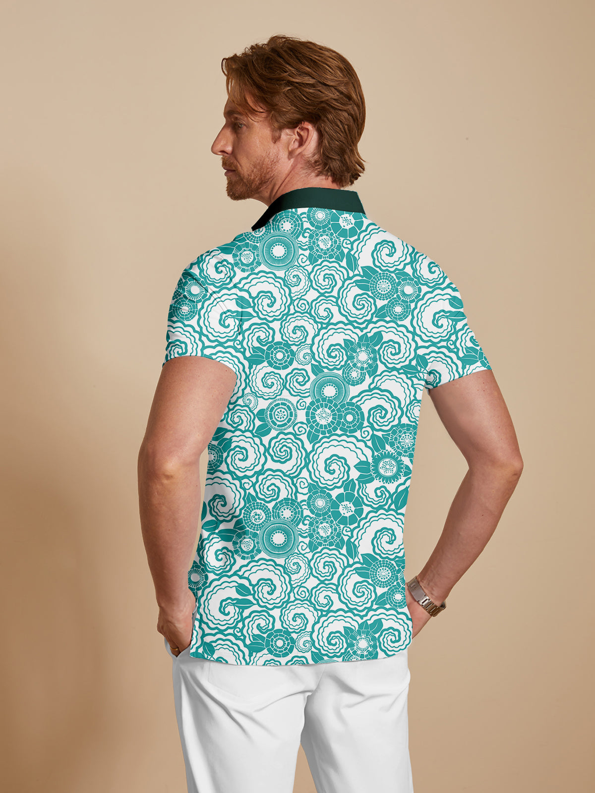 Botanical Energy Men's Ribbed Collar Polo Top UPF50+