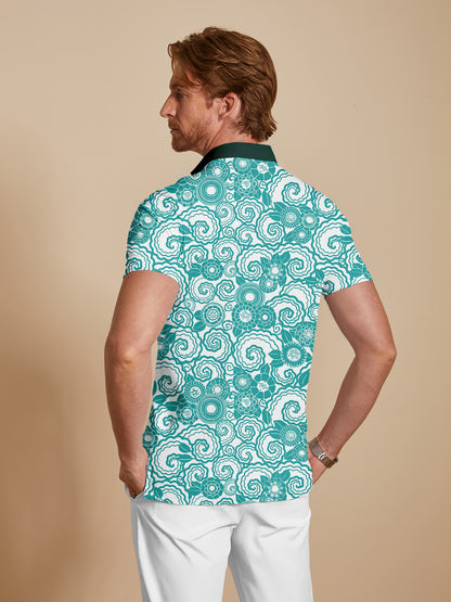 Botanical Energy Men's Ribbed Collar Polo Top UPF50+