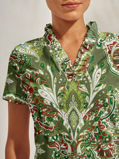 Pretty Feminine Ruffle V-Neck Polo Top UPF50+