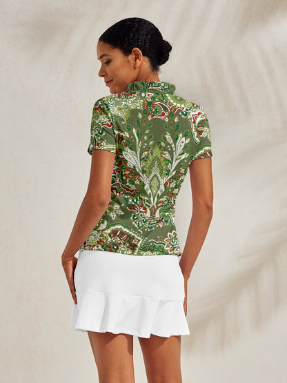 Pretty Feminine Ruffle V-Neck Polo Top UPF50+