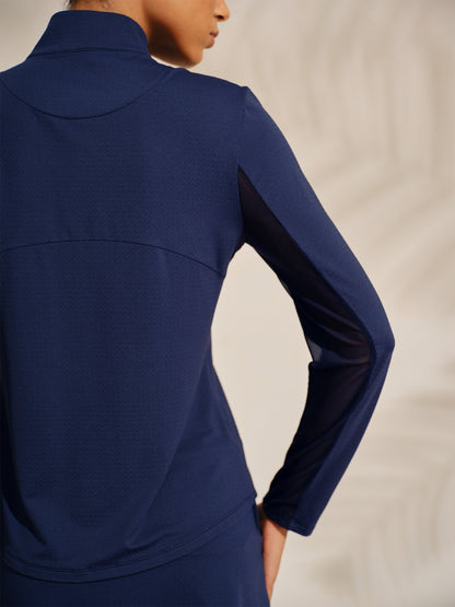 Maglia Premium a Maniche Lunghe con Collo Alto, Cerniera a Quarto, Tessuto a Rete, Protezione UPF50+